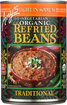 AMY'S: Organic Refried Beans Traditional Light in Sodium, 15.4 oz