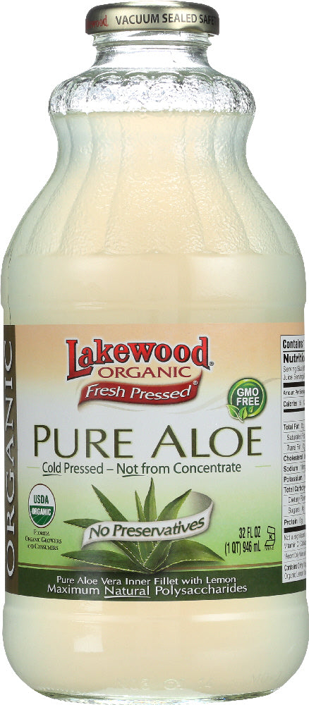 LAKEWOOD ORGANIC: Pure Aloe Inner Fillet Juice with Lemon, 32 Oz