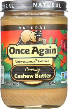 AGAIN: Cashew Creamy Butter Unsweetened and Salt Free, 16 oz