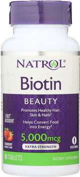 NATROL: Biotin Strawberry Flavor 5000 mcg, 90 Tablets