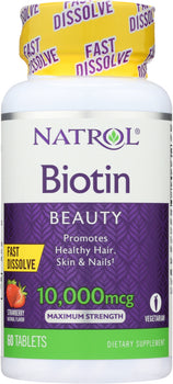 NATROL: Biotin Fast Dissolve Natural Strawberry Flavor 10,000 mcg, 60 Tablets