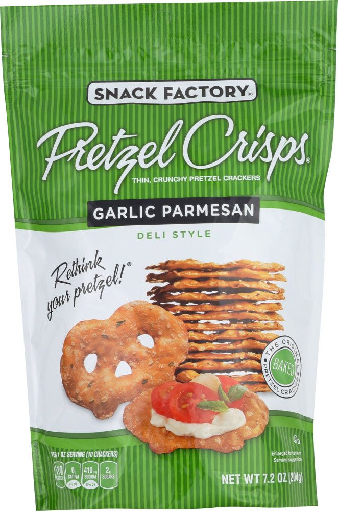 SNACK FACTORY: Pretzel Crisps Deli Style Garlic Parmesan, 7.2 oz