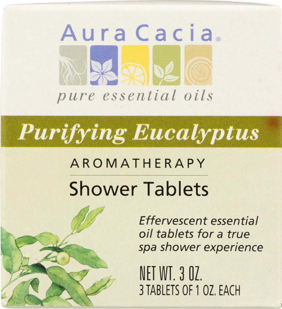 AURA CACIA: Aromatherapy Shower Tablets Purifying Eucalyptus 3 tablets (1 oz each), 3 oz