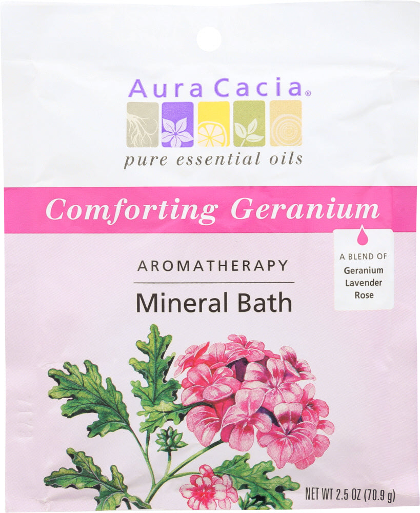 AURA CACIA: Aromatherapy Mineral Bath Comforting Geranium, 2.5 Oz