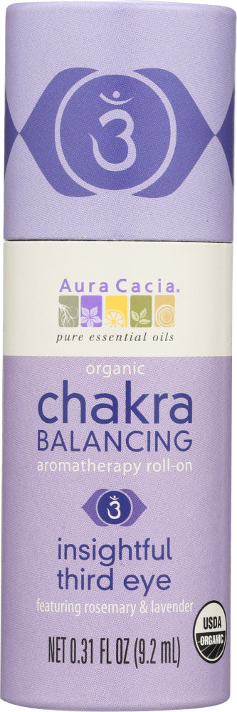 AURA CACIA Organic Insightful Third Eye Chakra Balancing Roll On, 0.31 oz