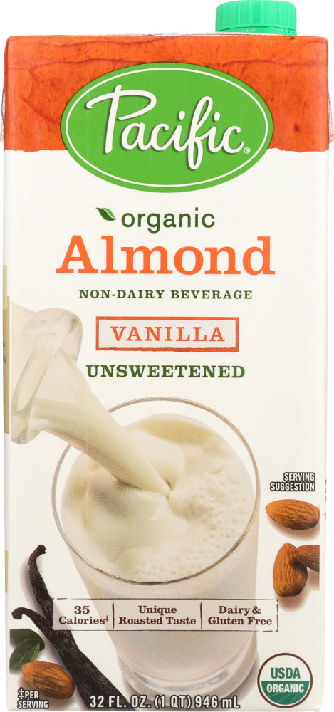 PACIFIC FOODS: Organic Unsweetened Almond Beverage Vanilla, 32 oz