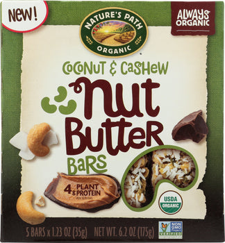 NATURES PATH: Nut Butter Coconut & Cashew Bars 5 Pieces, 6.2 oz