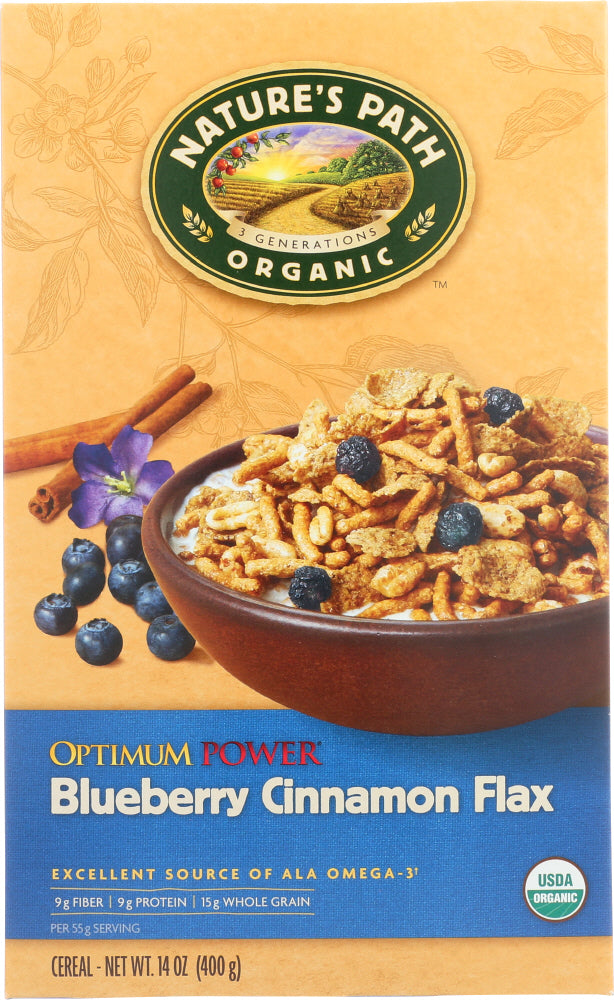 NATURE'S PATH: Organic Optimum Power Cereal Blueberry Cinnamon Flax, 14 oz