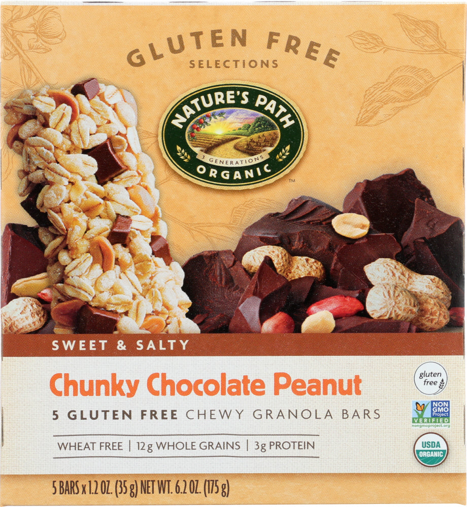 NATURE'S PATH: Organic Chewy Granola Bars Gluten Free Chunky Chocolate Peanut 5 Bars, 6.2 oz