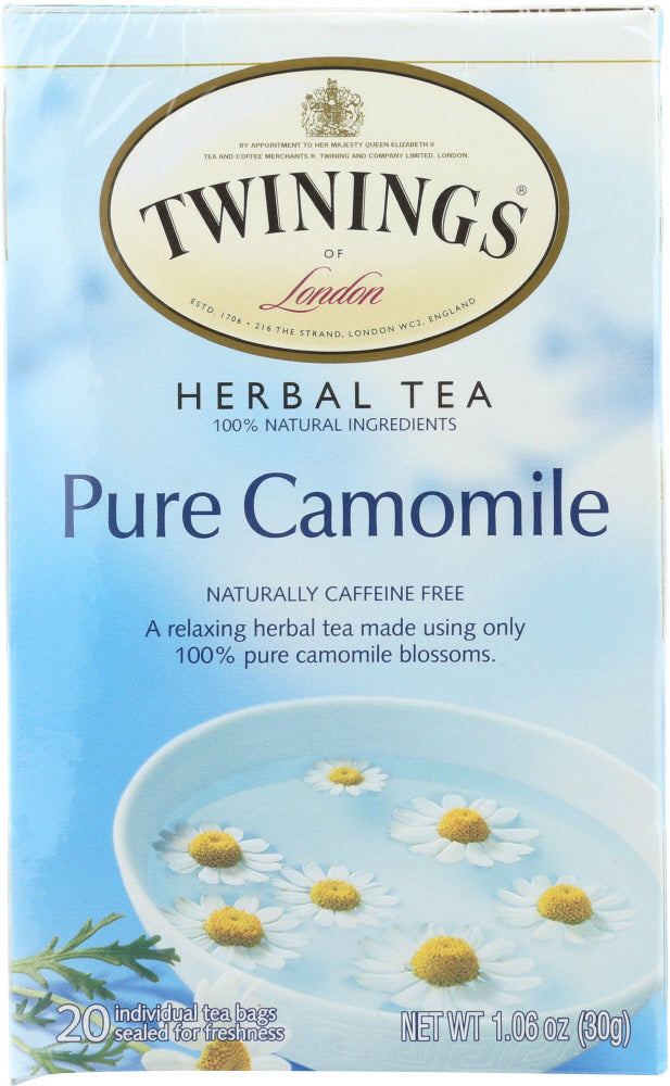 TWININGS OF LONDON: Herbal Tea Pure Camomile Caffeine Free, 20 Tea Bags, 1.06 Oz