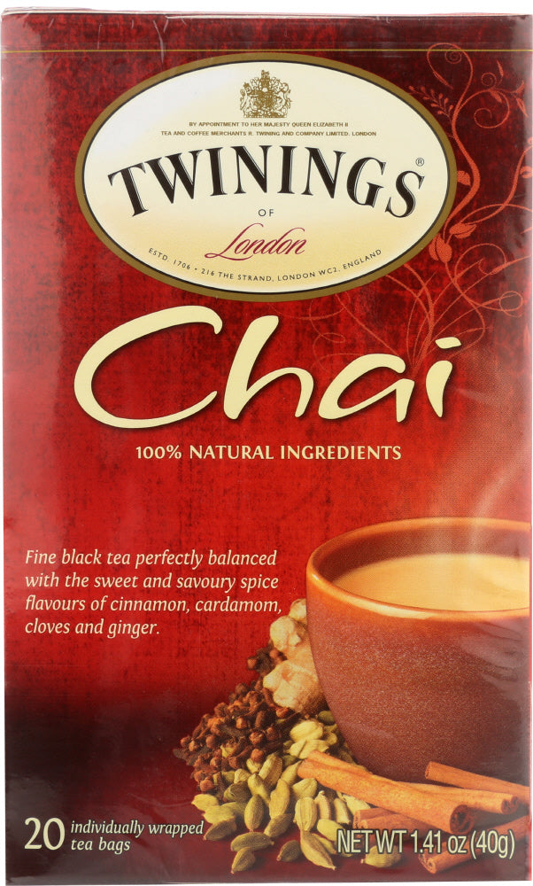 TWINING TEA: Tea Chai Tea 100% Natural Ingredients, 20 Tea Bags, 1.41 oz