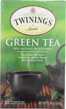 TWININGS OF LONDON: Tea Green Tea Light Flavour Strength, 20 Tea Bags, 1.41 Oz