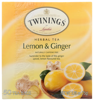 TWINING TEA: Lemon & Ginger Herbal Tea, 50 bg