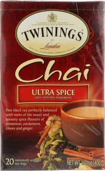 TWININGS OF LONDON: Tea Tea Chai Ultra Spice, 20 Tea Bags, 1.41 oz