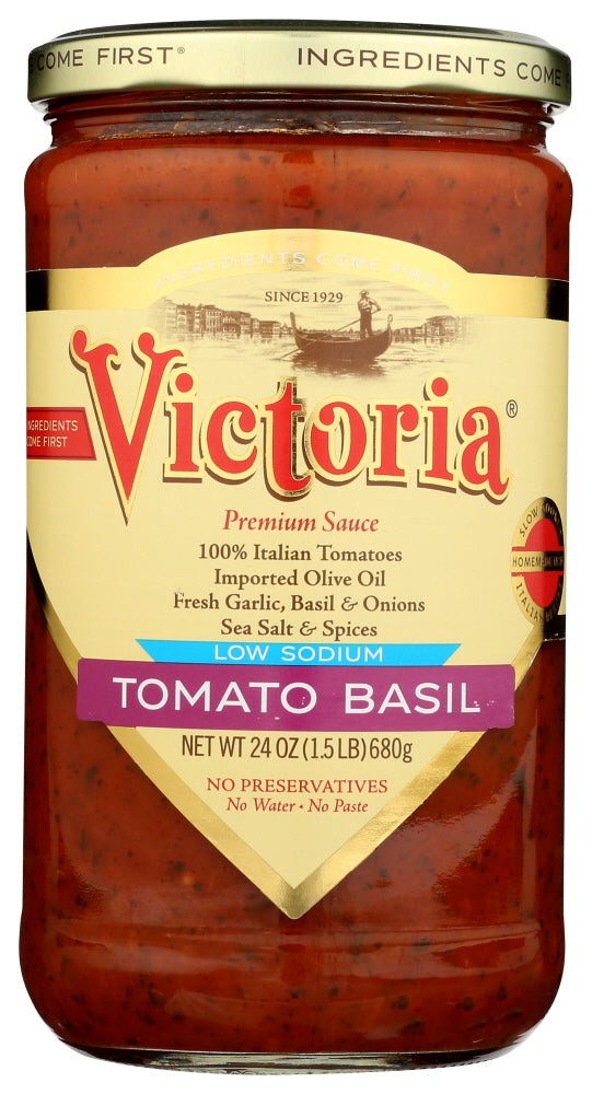 VICTORIA: Low Sodium Tomato Basil Sauce, 24 oz