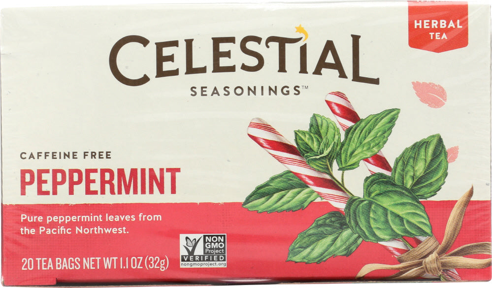 CELESTIAL SEASONINGS: Peppermint Herbal Tea Caffeine Free 20 Tea Bags, 1.1 oz