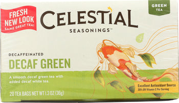 CELESTIAL SEASONINGS: Green Tea With White Tea Decaffeinated 20 Tea Bags, 1.2 oz