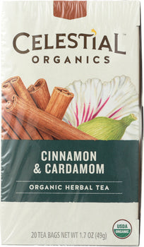 CELESTIAL SEASONINGS: Organic Herbal Tea Cinnamon & Cardamom Pack of 20, 1.7 oz