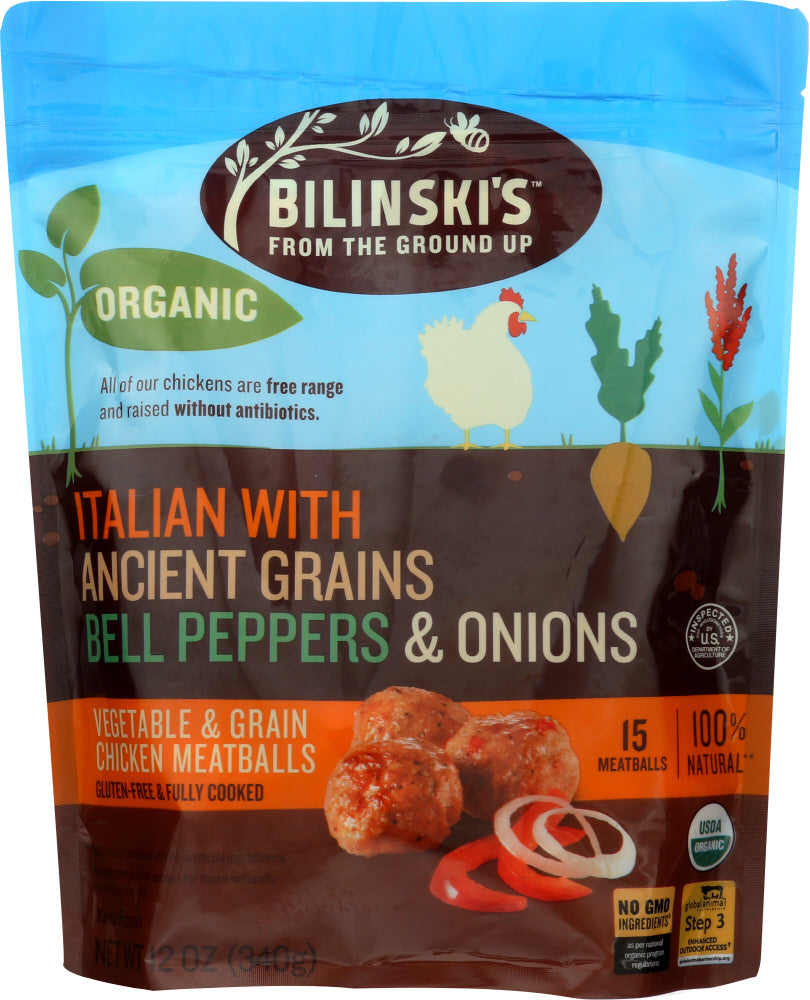 BILINSKIS: Italian with Ancient Grains Bell Peppers and Onions Vegetable and Grain Chicken Meatballs, 12 oz