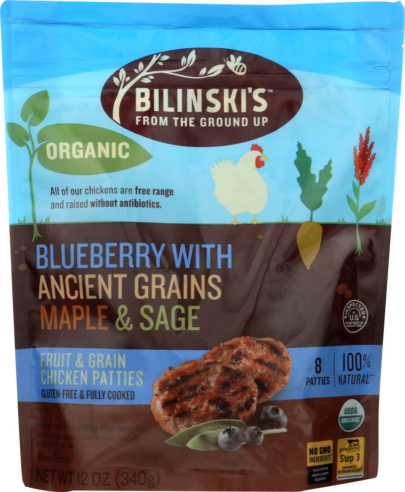 BILINSKIS: Blueberry with Ancient Grains Maple and Sage Fruit and Grain Chicken Patties, 12 oz