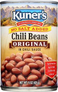 KUNER'S: Original Chili Beans in Chili Sauce No Salt Added, 15 Oz