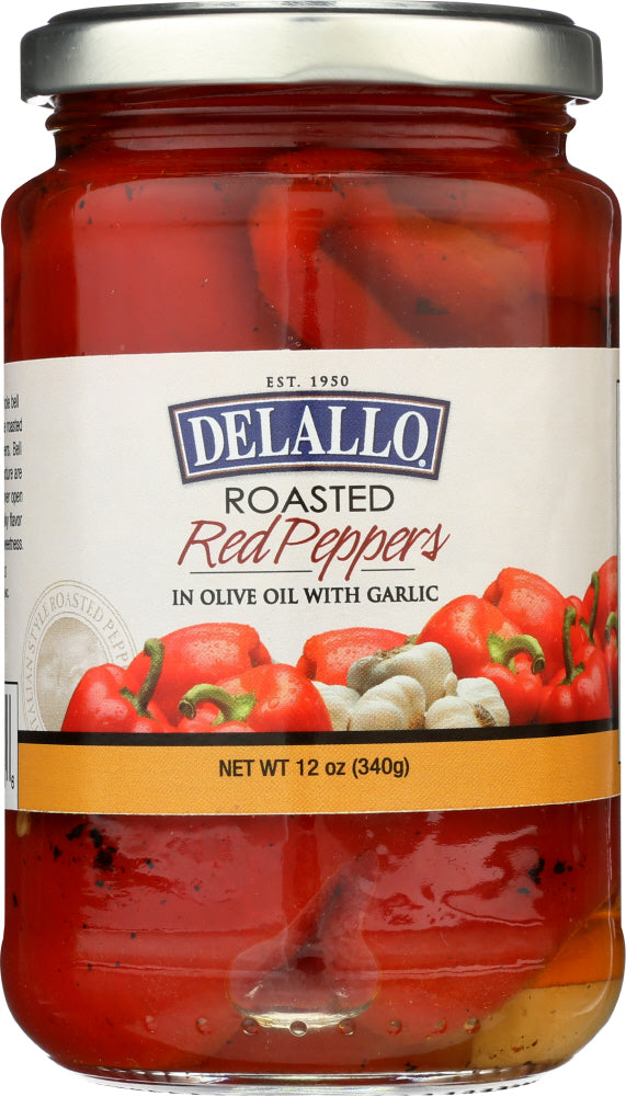 DELALLO: Roasted Red Peppers with Garlic in Olive Oil, 12 oz