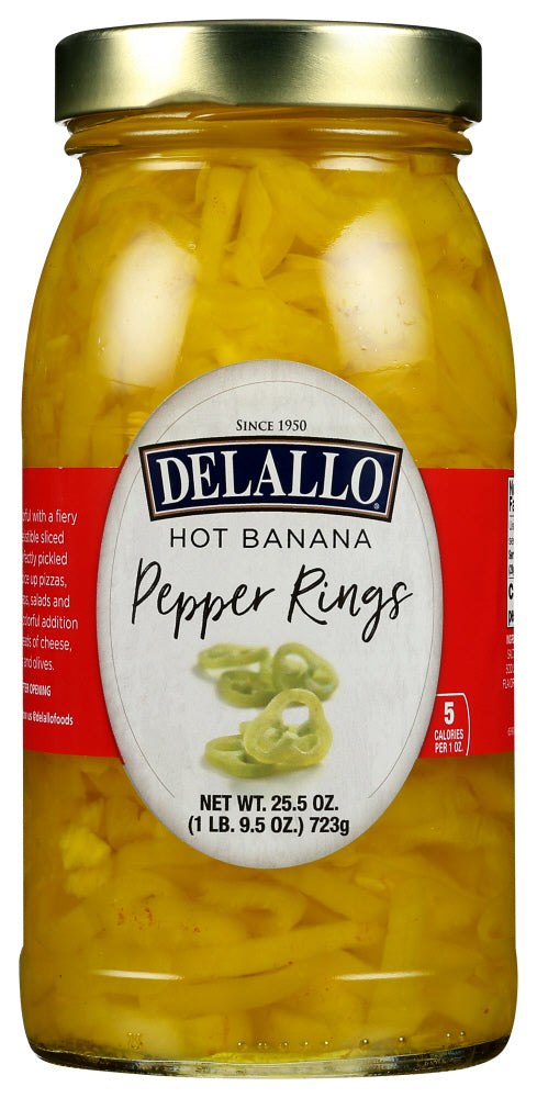 DELALLO: Hot Banana Pepper Rings, 25.5 oz