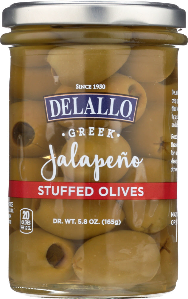 DELALLO: Jalapeno Stuffed Green Greek Olives, 5.8 oz