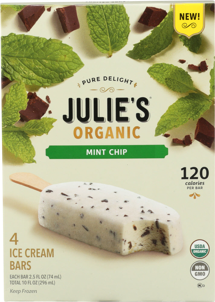 JULIES ORGANIC: Ice Cream Bar Mint Chip 4 Bars, 10 oz