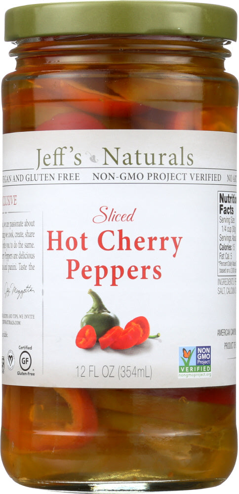 JEFF'S NATURALS: Sliced Hot Cherry Peppers, 12 oz