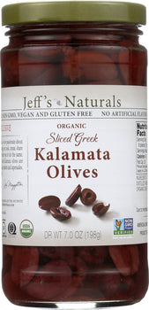 JEFF'S NATURALS: Organic Pitted Sliced Greek Kalamata Olives, 7 oz