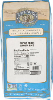 LUNDBERG: Rice Brown Short Premium Gluten Free, 25 lb