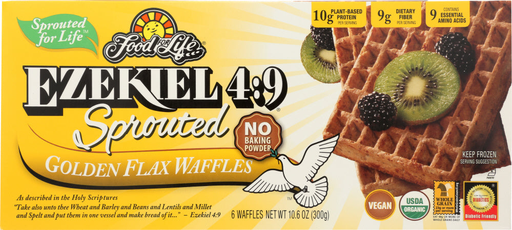 FOOD FOR LIFE: Ezekiel 4:9 Sprouted Golden Flax Waffles, 10.60 oz