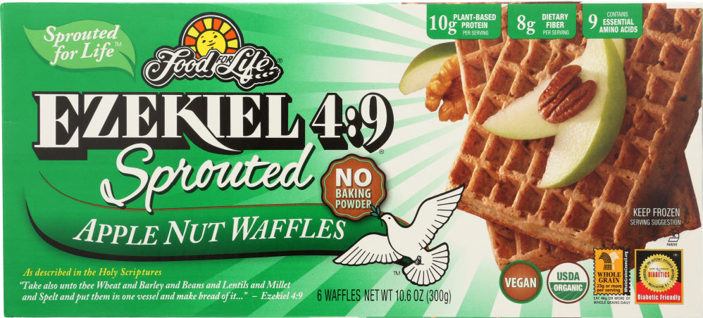 FOOD FOR LIFE: Ezekiel 4:9 Sprouted Apple Nut Waffles, 10.60 oz