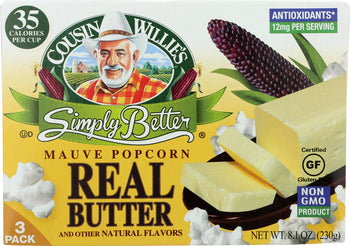 COUSIN WILLIES SIMPLY BETTER: Popcorn Real Butter Microwave, 1 ea