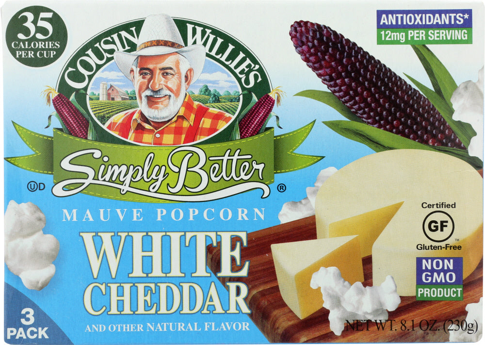 COUSIN WILLIES SIMPLY BETTER: Popcorn White Cheddar Microwave, 1 ea