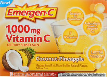 EMERGEN-C: Vitamin C Drink Mix Coconut Pineapple 1000 mg 30 Packets, 9.6 oz