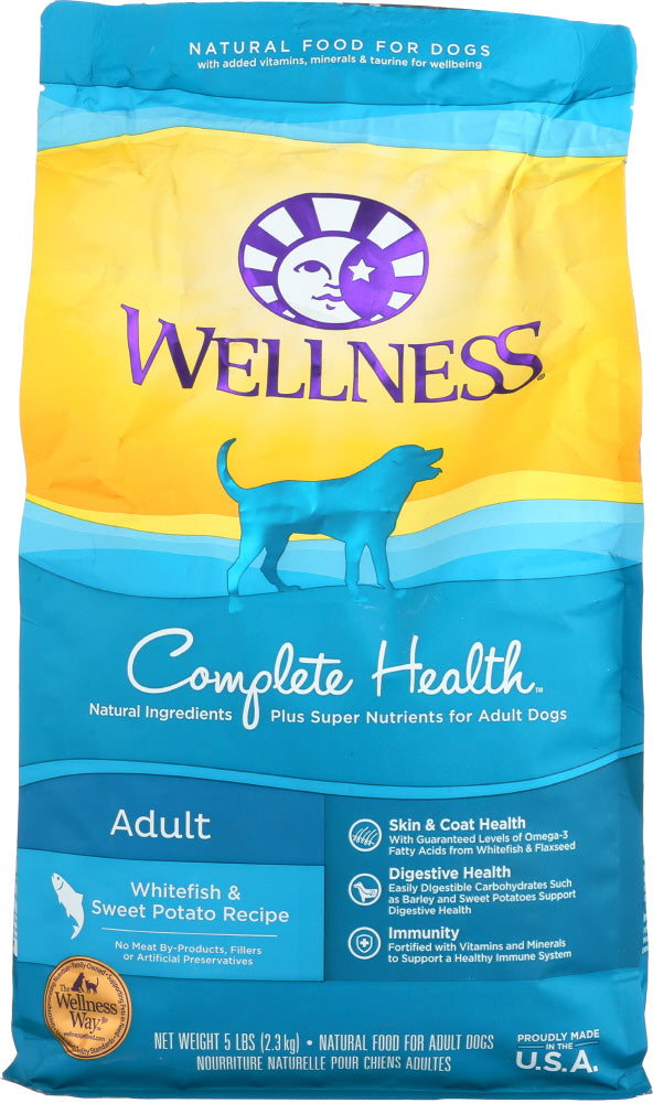 WELLNESS: Complete Health Whitefish & Sweet Potato Dry Dog Food, 5 lb