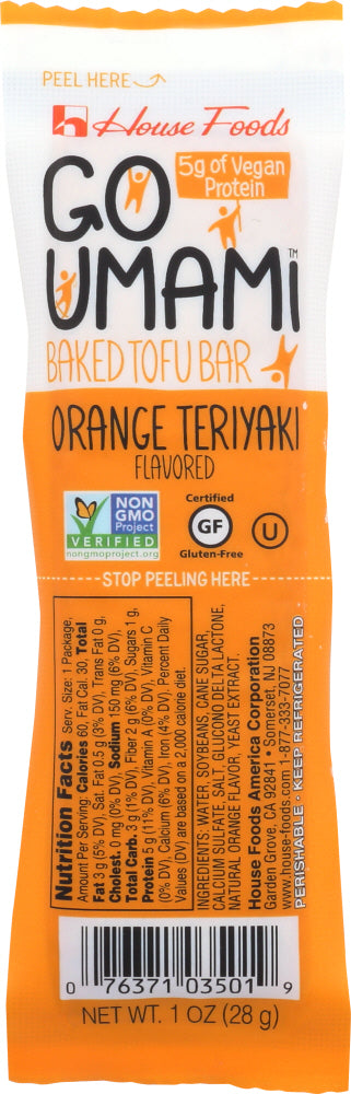 HOUSE FOODS: Go Umami Baked Tofu Bar Orange Teriyaki, 1 oz