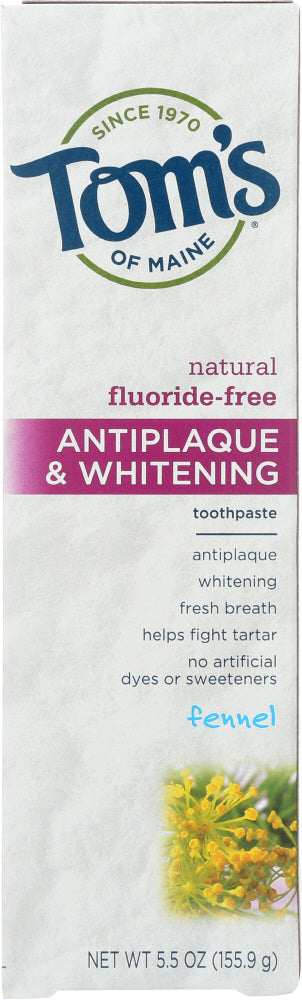 TOMS OF MAINE: Natural Antiplaque & Whitening Toothpaste Flouride-Free Fennel, 5.5 Oz