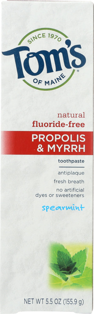 TOMS OF MAINE: Fluoride-Free Propolis & Myrrh Toothpaste Spearmint, 5.5 Oz