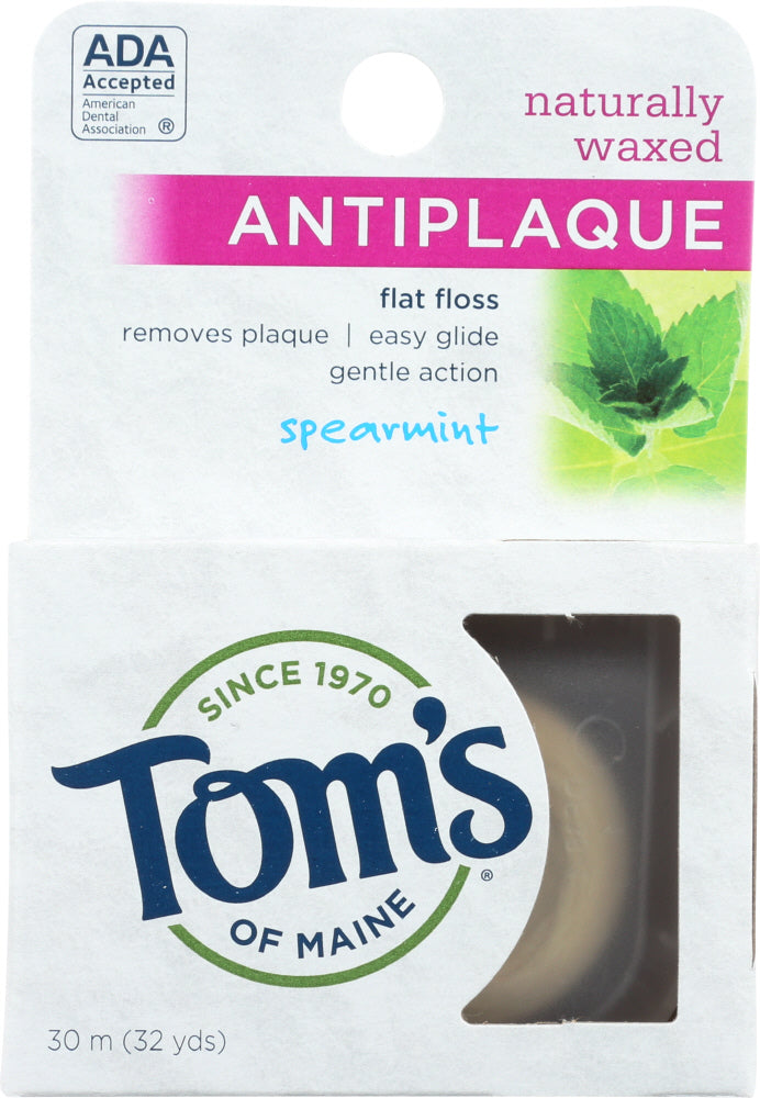 TOM'S OF MAINE: Naturally Waxed Antiplaque Flat Floss Spearmint, 32 yards