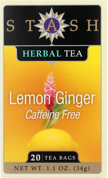 STASH TEA: Lemon Ginger Herbal Tea Caffeine Free 20 Tea Bags, 1.1 oz