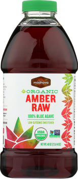 MADHAVA HONEY: Organic Amber Raw Blue Agave, 46 oz