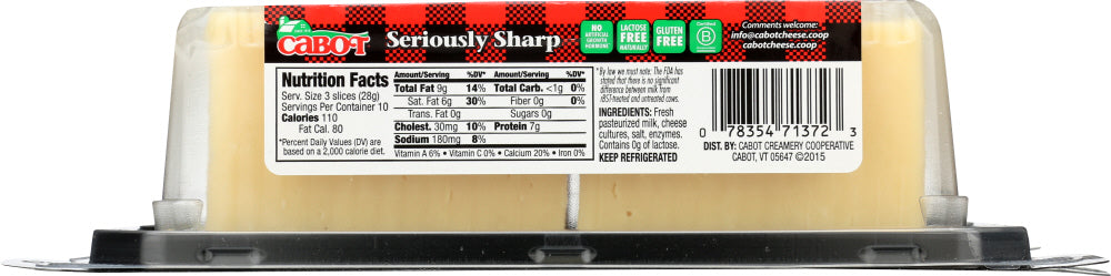 CABOT: Seriously Sharp Cheddar Cheese Cracker Cut Slices Tray, 10 oz