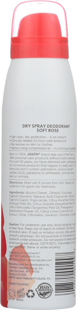 JASON: Deodorant Spray Soft Rose, 3.8 oz