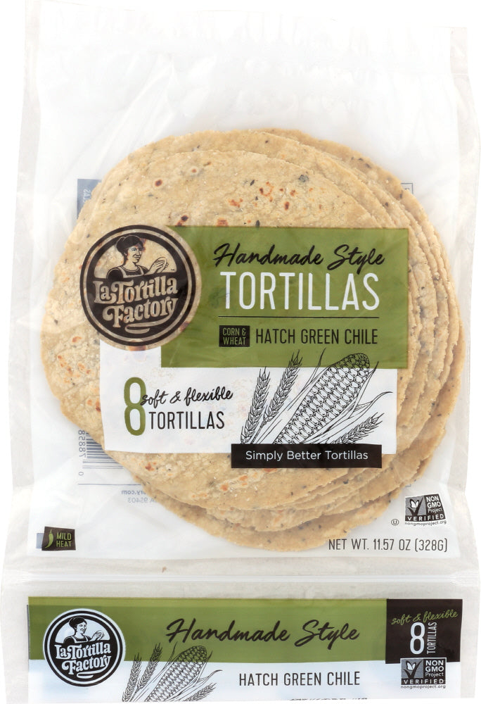 LA TORTILLA FACTORY: Hand Made Corn Tortillas Green Chile, 11.57 oz