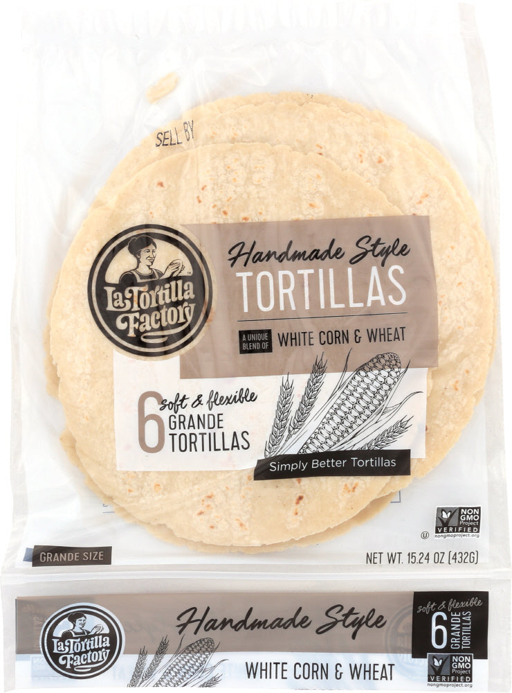 LA TORTILLA FACTORY: Handmade Style Tortillas White Corn And Wheat Grande, 15.24 oz