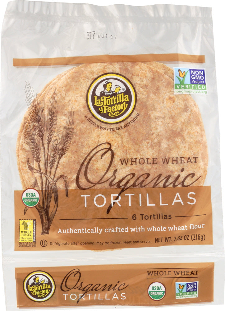 LA TORTILLA FACTORY: Whole Wheat Organic Tortillas, 7.62 oz