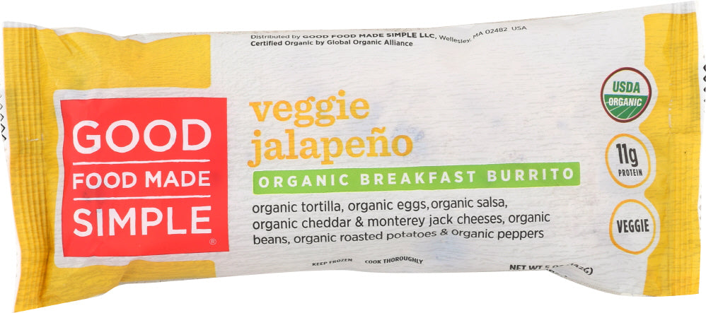 GOOD FOOD MADE SIMPLE: Burrito Veggie Jalapeno Organic, 5 oz